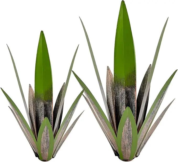 Metal Agave Plant Garden Art, 2 Pack Big Tequila Rustic Sculpture, Rustic Metal Agave Plants Garden Lawn Home Ornaments, for Yard Stakes, Garden Figurines, Outdoor Patio (2 PCS Green-b) by GreenHaven Gardens