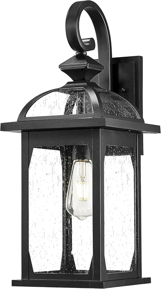 zeyu 22 Inch Outdoor Wall Light Sconce, Large Exterior Wall Light Fixture for House Porch, Die-Cast Aluminum with Seeded Glass, Black Finish, ZD100B-M BK by GreenHaven Gardens