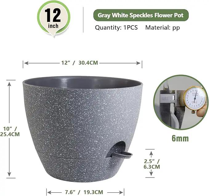 12 inch Large Self Watering Pots, Plant Pots with Mesh Drainage Holes for Indoor Outdoor Plants, Plastic Planters with Deep Reservoir for Garden House Flower Plants, Speckled Grey by GreenHaven Gardens