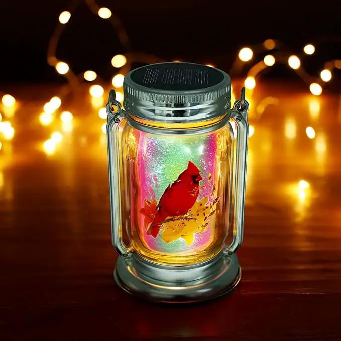 Outdoor Solar Cardinal Lantern-2 Pack Garden Hanging Red Bird Lanterns, Gifts for Mom Women Grandma,Silver Glass Mason Jars,Waterproof LED Decorative Lights for Patio Table Garden Pathway Yard by GreenHaven Gardens