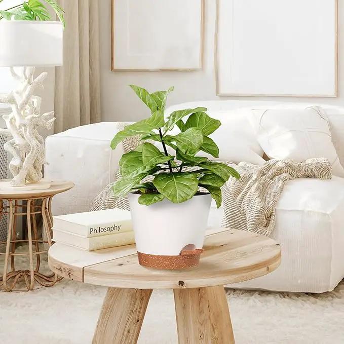 Plant Pots Outdoor Self Watering Pots, Flower Pots with Drainage Hole and Reservoir White Plastic Planters for Indoor Plants Home Decorations Gift Idea 5Pack by GreenHaven Gardens