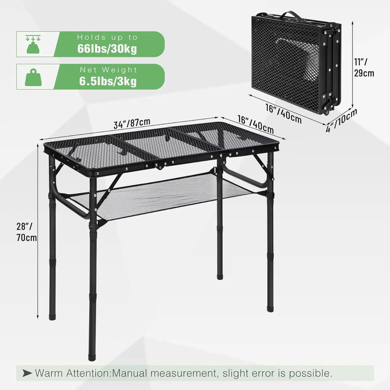 RedSwing Tri-fold Folding Picnic Table, Lightweight Height Adjustable Aluminum Frame Table with Mesh Layer for Outdoor Camping Picnic BBQ, Black by GreenHaven Gardens