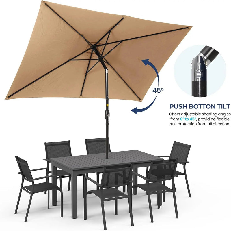 SUNVIVI OUTDOOR Patio Umbrella, 6.5' x 10' Rectangular Patio Umbrella, Metal Pole Square Outdoor Umbrella with Crank and Push Button Tilt, 6 Steel Ribs, Polyester Canopy by GreenHaven Gardens