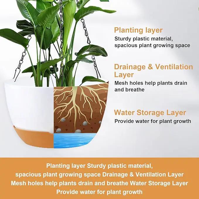 10 inch Hanging Planters Self Watering Pots for Indoor Plants, 3 Pack Plastic Hanging Basket with Removable Tray for Home Garden Porch Balcony Patio Decor (White) by GreenHaven Gardens