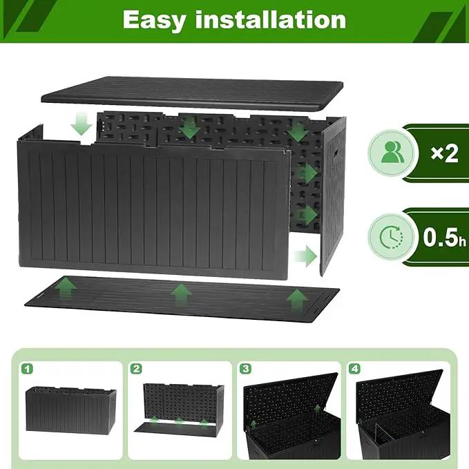 260 Gallon Outdoor Storage Box Waterproof, Extra Large Plastic Outside Deck Box Weatherproof, Resin Patio Storage Bin with Lock and Lids for Pool Equipment and Cushion, Black by GreenHaven Gardens