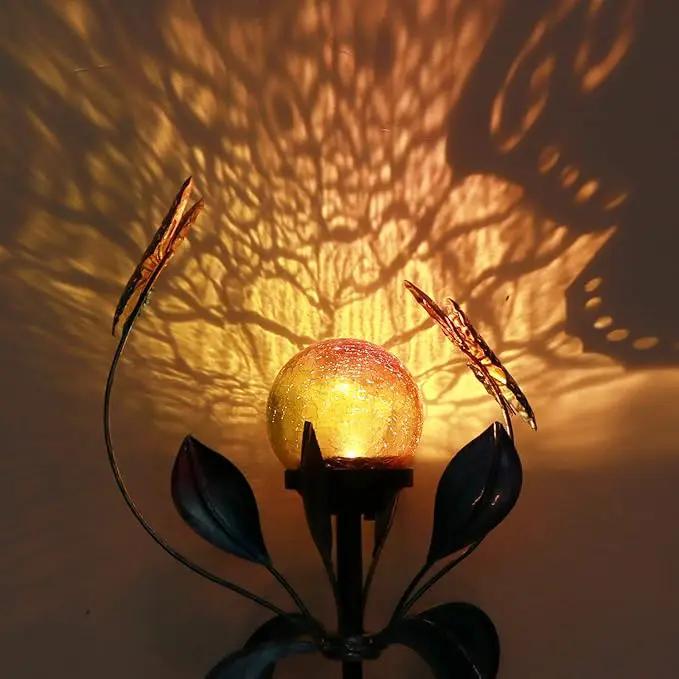 VCUTEKA Solar Lights Outdoor Metal Garden Stake Waterproof Crackle Glass Globe Garden Decor Butterfly for Pathway, Lawn, Patio, Yard by GreenHaven Gardens