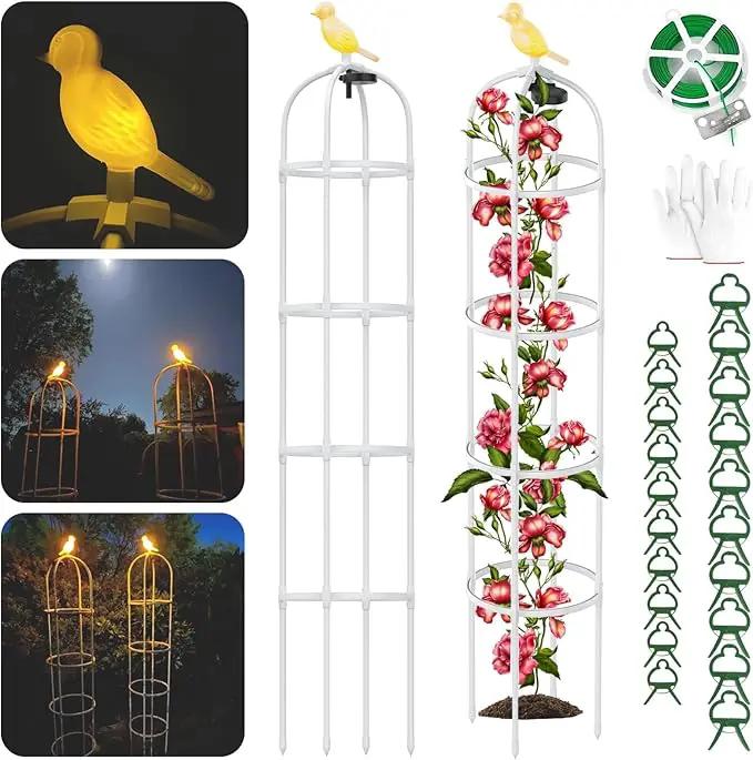 2 Pack Garden Obelisk Trellis with Solar Light, 6 Ft Trellis for Climbing Plants Outdoor Rose Bush Round Trellis for Pots, Rustproof PE Coated Metal Plant Support for Flowers Vine Indoor by GreenHaven Gardens