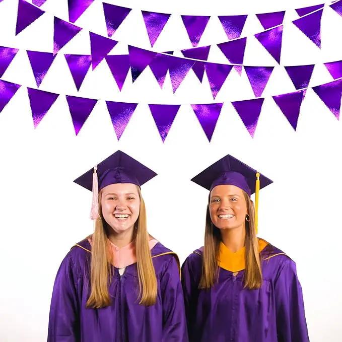 Purple Party Decorations Triangle Pennant Banner Flag Dark Purple Metallic Fabric Bunting Garland for Graduation Wedding Bridal Shower Birthday Anniversary Holiday Halloween Disco Party Supplies by GreenHaven Gardens