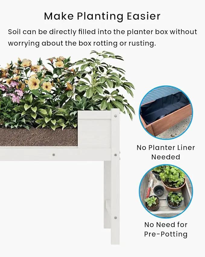 HDPE Raised Garden Bed with Legs, Outdoor Weather-Resistant Elevated Planter Box Stand for Seeds, Herbs, Flowers, Vegetables (White) by GreenHaven Gardens