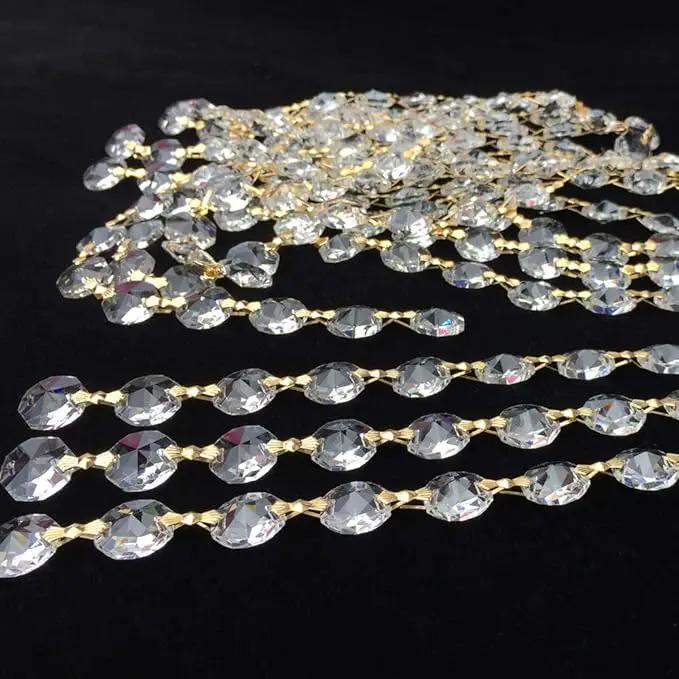 12.5 FT Crystal Glass Strand, Garland Octagon Beads Chandelier Crystal Prism Replacement for Hanging Clear with Golden Clips by GreenHaven Gardens