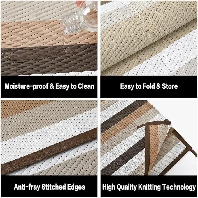 Outdoor Waterproof Rug 8'x10' Plastic Straw Rugs Washable Reversible Floor Mat Brown Stripe Carpet for Camping RV Deck Entryance Porch Picnic Balcony Beach Backyard by GreenHaven Gardens