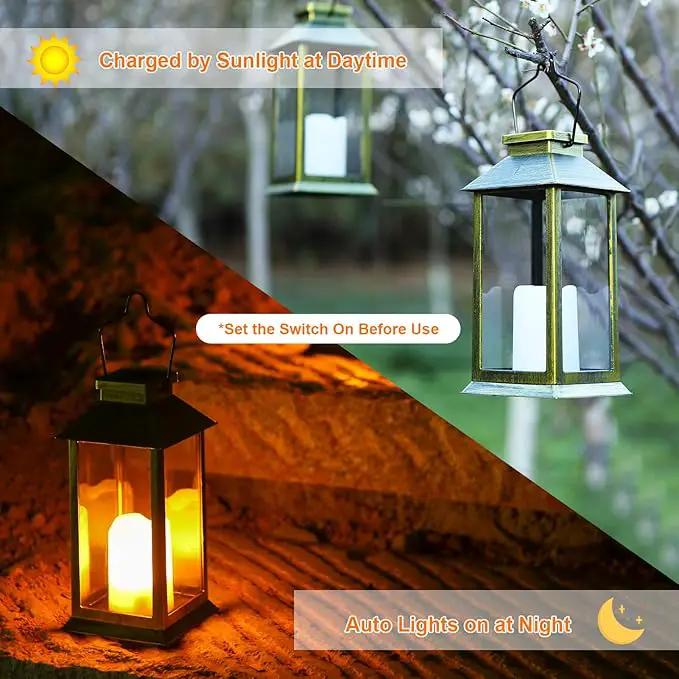 2 Pack Solar Lanterns, Outdoor Garden Hanging Lanterns, LED Flickering Flameless Candle Mission Lights for Yard,Table,Patio(Bronze) by GreenHaven Gardens