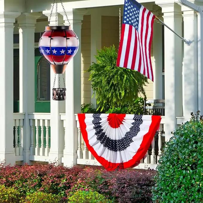 DREAMSOUL Flag Hot Air Balloon Solar Lantern, Glass Solar Lantern with Flickering Flame, Hanging Waterproof Solar Lanterns Outdoor Flag Day for Patio Decor, Fourth of July Decorations Christmas Gifts by GreenHaven Gardens
