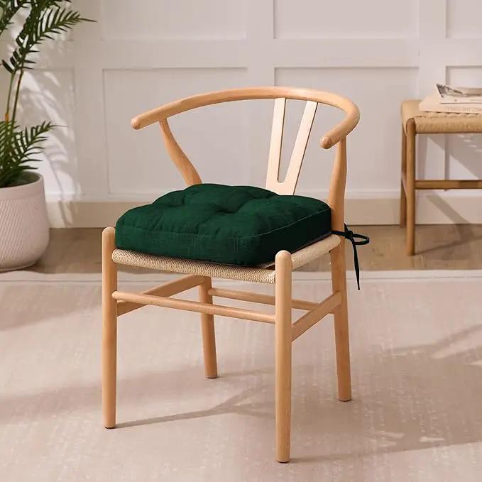 Chair Cushions for Dining Chairs, Dining Chair Cushions, Tufted Indoor Chair Pads with Ties & Non Slip Backing, Seat Cushions for Kitchen Chairs 16.5” x 16.5” x 3.5”, Set of 4, Green by GreenHaven Gardens