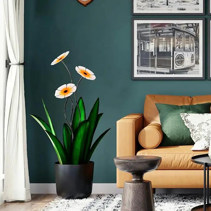 Upgraded Large Metal Yard Art, Agave Plant Yard Decorations, Outdoor Sculpture, Flowers for Outside, Waterproof Garden Decor (Green + Blue Flower) by GreenHaven Gardens