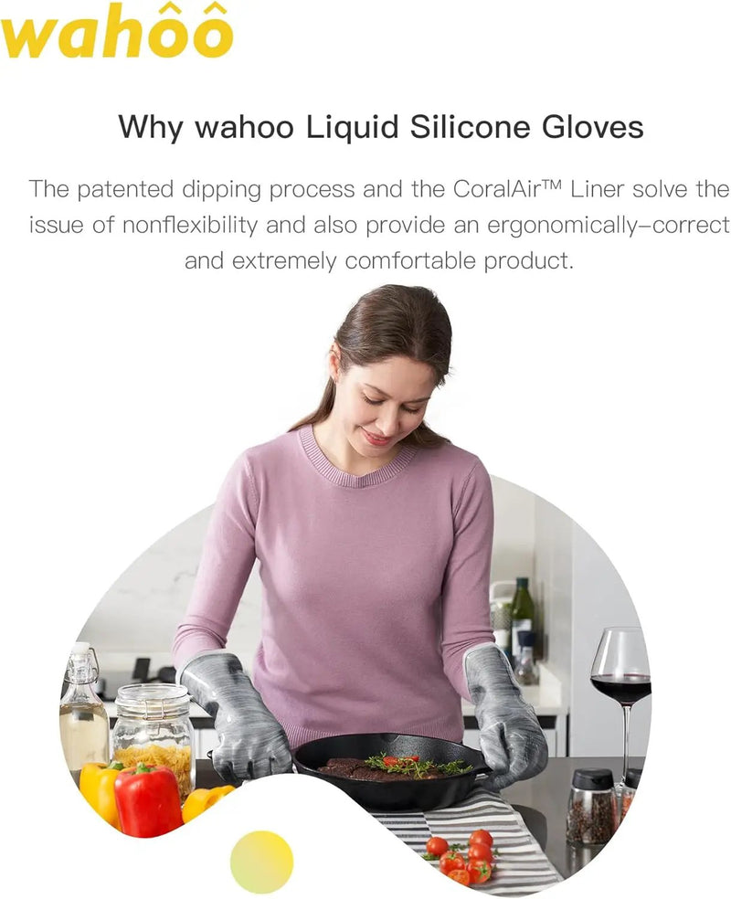 wahoo Liquid Silicone Smoker Oven Gloves, Food-Contact Grade, Heat Resistant Gloves for Cooking, Grilling, Baking, Grey, Large by GreenHaven Gardens
