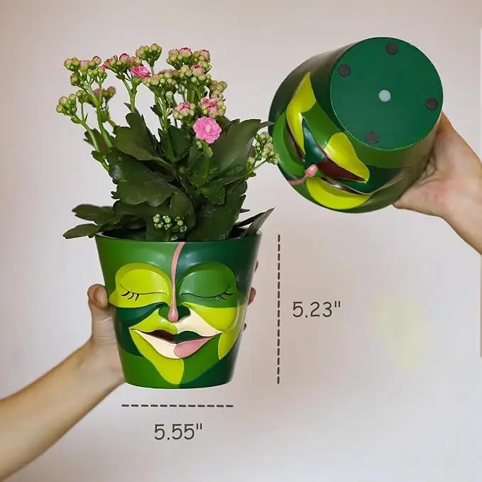 GUGUGO Face Planters Pots with Drainage, Abstract Gardening Pots for Indoor Plants, Unique Funny Small Succulent Pot for Plant Lover Gifts (Rainbow Colors - Mainly Green, 5.5Inch) by GreenHaven Gardens