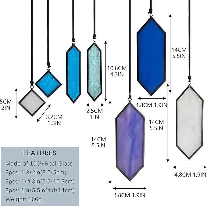 HDCRYSTALGIFTS Stained Glass Window Hanging Suncatchers - 7 Pieces Handcrafted Element Earth Tones Set,Modern Blue Wall Art Sun Catchers Indoor Window Glass Decor Gifts for Mom,Grandma by GreenHaven Gardens