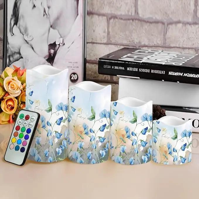 Ystardream Blue Flower Led Flameless Candles Valentine's Day Decorations Electric Christmas Candles for Windows,Unscented,Safe for Families with Pet(s) or Young Child(ren) by GreenHaven Gardens