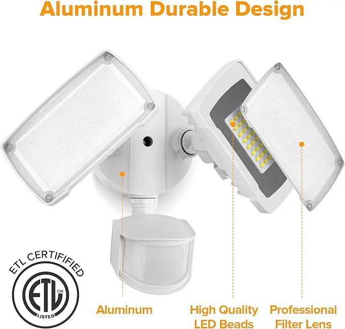LUTEC 38W 3500 Lumen LED Motion Activated Integrated Dual-Head Floodlight Outdoor with Motion Sensor, 5000K Daylight, Dusk to Dawn, Exterior Security Wall Light for Patio, Garden, Yard(White) by GreenHaven Gardens