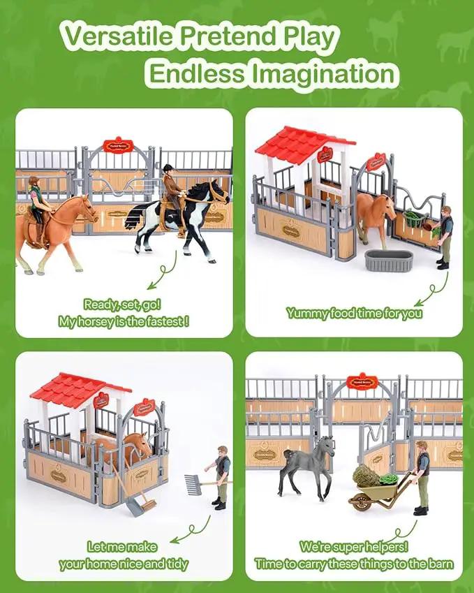 Horse Stable Playset, Horse Gifts for Girls and Boys with 3 Horses and 2 Riders, Horse Toys Set Farm Animals Toys for Kids 3 4 5 6 7 8+ (Horse Playset 1) by GreenHaven Gardens
