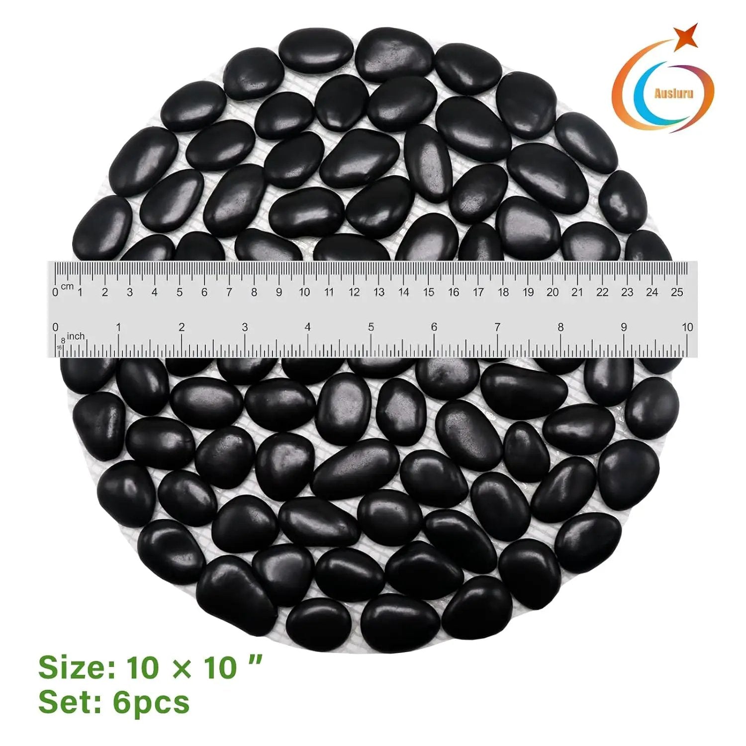 10in River Rock Stepping Stones Set - 6 Pack | Polished Pebble | Long-Lasting PVC Mesh Backing | Perfect for Garden Paths and Lawns Outdoor Landscaping Decoration | Black Circle by GreenHaven Gardens