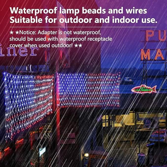 MUYUN American Flag String Lights, 420 LED USA Flag Net Light Waterproof Patriotic Lights for Party Home Decor July 4th Decorations Independence Day by GreenHaven Gardens