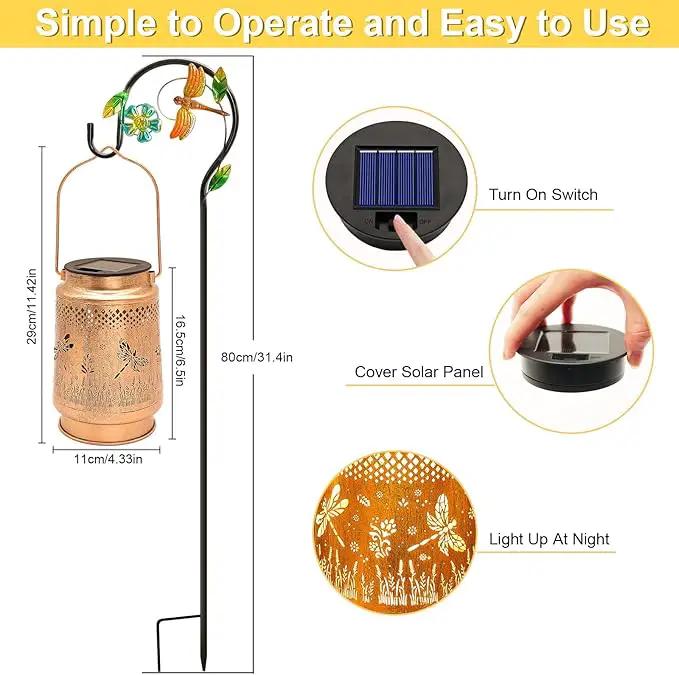 Solar Lanterns Outdoor Waterproof Dragonfly Garden Decor, Birthday Gifts for Women Mom Grandma Hanging Solar Lights Metal LED Decoration Outside with Shepherd Hook for Garden Yard Patio Porch by GreenHaven Gardens