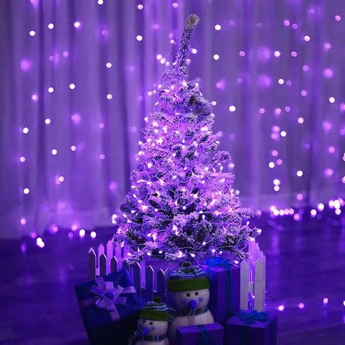 YEGUO 4 Pack Purple Solar Fairy Lights Outdoor Waterproof, Each 33ft 100 LED String Lights 8 Modes Silver Wire by GreenHaven Gardens