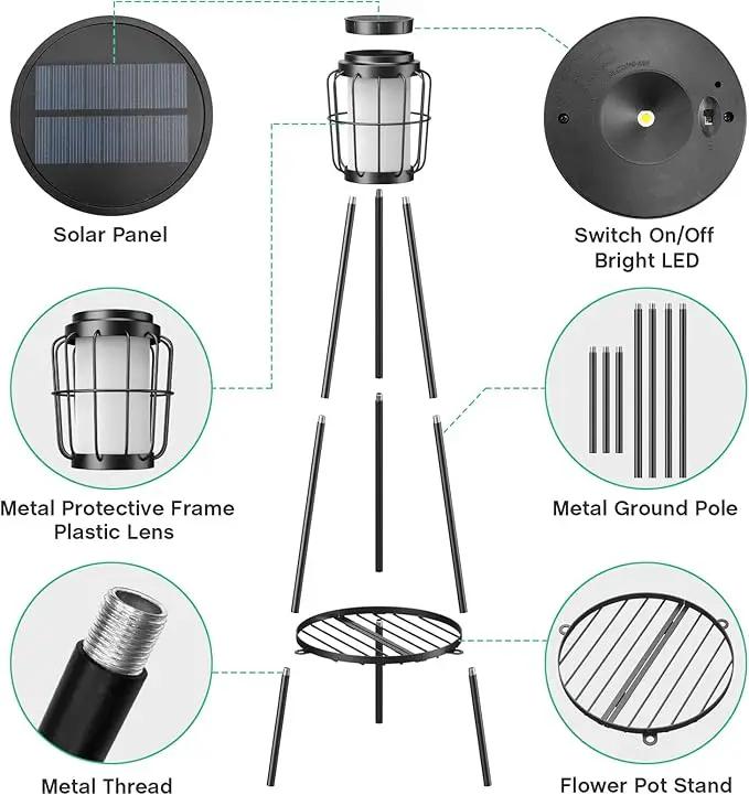 2 Pack Solar Lights Outdoor with Plant Stands, Solar Floor Lamp, Solar Powered Street Lights Metal Tripod Deck Lights, Patio Decor for Garden Yard Pathway Driveway Porch by GreenHaven Gardens