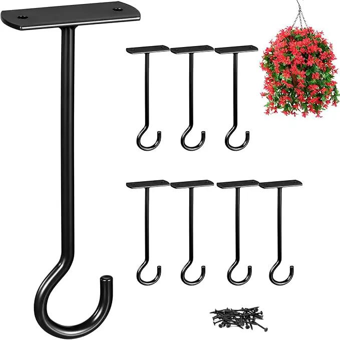 Hanging Plant Bracket 6inch Metal Plant Hook Shepherds Hook Decorative Wall Plant Hanger for Hanging Lanterns, Bird Feeder, Flower Basket, Home Decor Indoor & Outdoor 8 Pack Black by GreenHaven Gardens