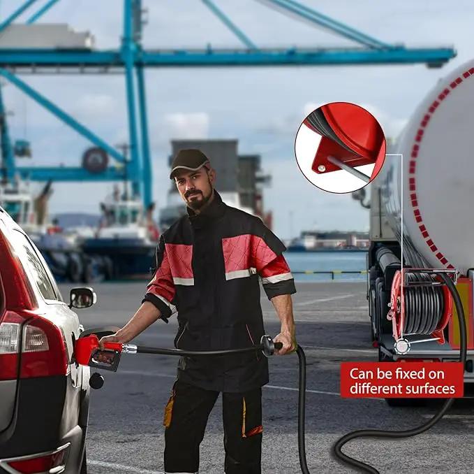 Fuel Hose Reel with Fueling Nozzle, 1" x 33FT Retractable Diesel Hose Reel, 300 PSI Industrial Heavy Duty Auto Swivel Rewind Hose Holder Reels, for Vehicle Tank Truck Trailer Ship by GreenHaven Gardens