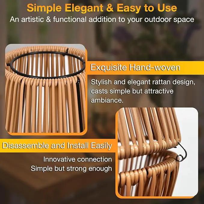 Uspring 3-in-1 Solar Lanterns Outdoor Waterproof Rattan Woven Hanging Solar Lights for Outside with Bright Lamp & LED Bead & 2 Handles, Garden Gifts Decor for Women Mom Patio Backyard Porch Deck by GreenHaven Gardens