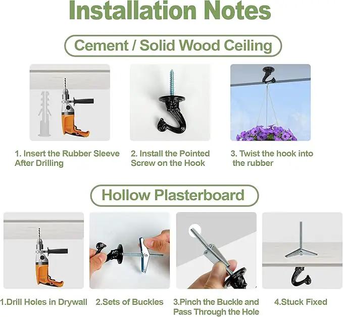 Ceiling Swag Hook Sets - Heavy Duty Hooks with Mounting Hardware for Hanging Plant, Ceiling or Extender Chains - Easy Install with Screws/Brackets by GreenHaven Gardens