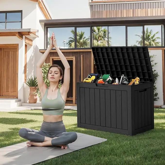 DRATO 45 Gallon Deck Box, Outdoor Storage Box for Patio Furniture, Patio Cushions, Gardening Tools, Pool Supplies 480lbs Weight Capacity,Waterproof Resin Storage Boxes by GreenHaven Gardens