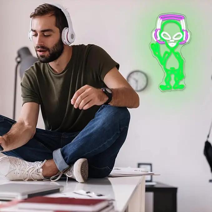 Alien Neon Sign for Wall Decor - Green Music Neon Light Dimmable Cool LED Light Up Sign for Music Studio, Game Room, Party, Bar, Man Cave Decoration by GreenHaven Gardens
