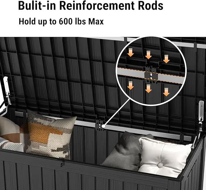 Mars Villa 119 Gallon Outdoor Storage Box Waterproof, Large Resin Deck Box for Pool Supplies Storage, Outdoor Patio Furniture Cushions, with Hydraulic Hinge, UV-Resistant and Weatherproof, Black by GreenHaven Gardens