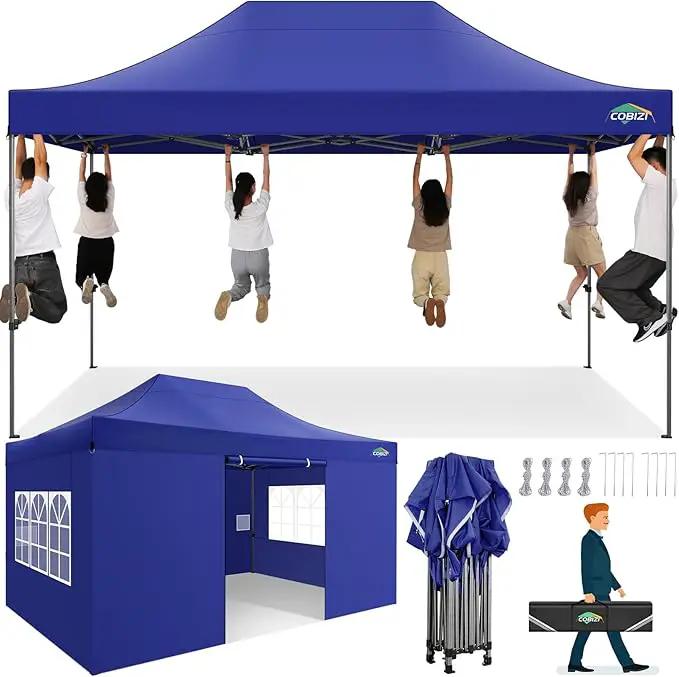 COBIZI 10x15 Pop up Canopy Heavy Duty Tent with 4 sidewalls Commercial Outdoor Canopy Event Tents All Season Wind & Waterproof Gazebo with Carry Bag, Dark Blue(Frame Thickened) by GreenHaven Gardens