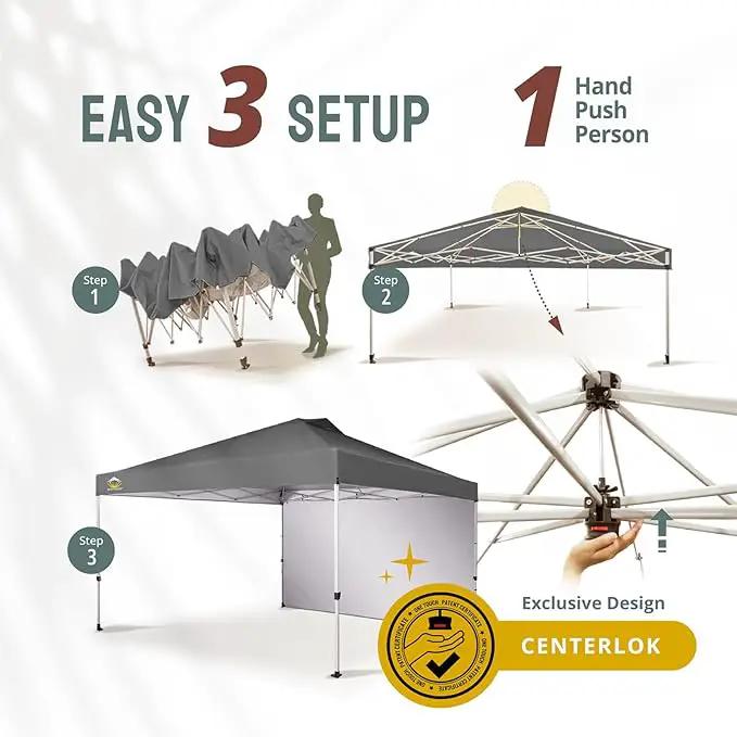 CROWN SHADES 12x12 Pop Up Canopy Tent Instant Commercial with 150D Silver Coated Fabric Including 1 Removable Sidewall, 4 Ropes, 8 Stakes, Weight Bags, STO 'N Go Bag, Grid Grey by GreenHaven Gardens
