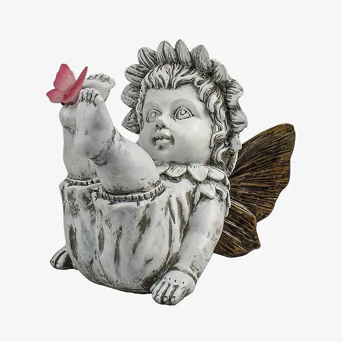 Garden Fairy Outdoor Solar Decor,Fairy Garden,Garden Sculpture,Resin Ornaments for Patio Lawn Yard Porch,Playful Garden Flower Fairy Statues for Outside Angel Gifts,7.91 Inches Tall by GreenHaven Gardens