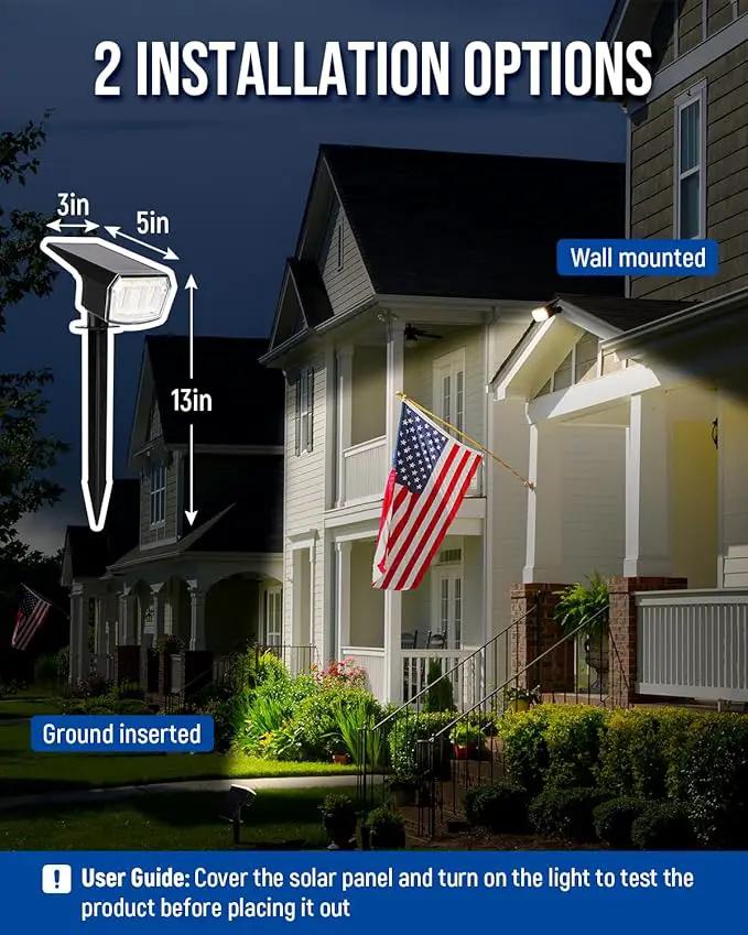 Solar spotlights Outdoor 63 LED 3 Lighting Modes, IP65 Waterproof Lighten Yard Garden House Garage Pathway for Christmas Decorations-2 Pack by GreenHaven Gardens