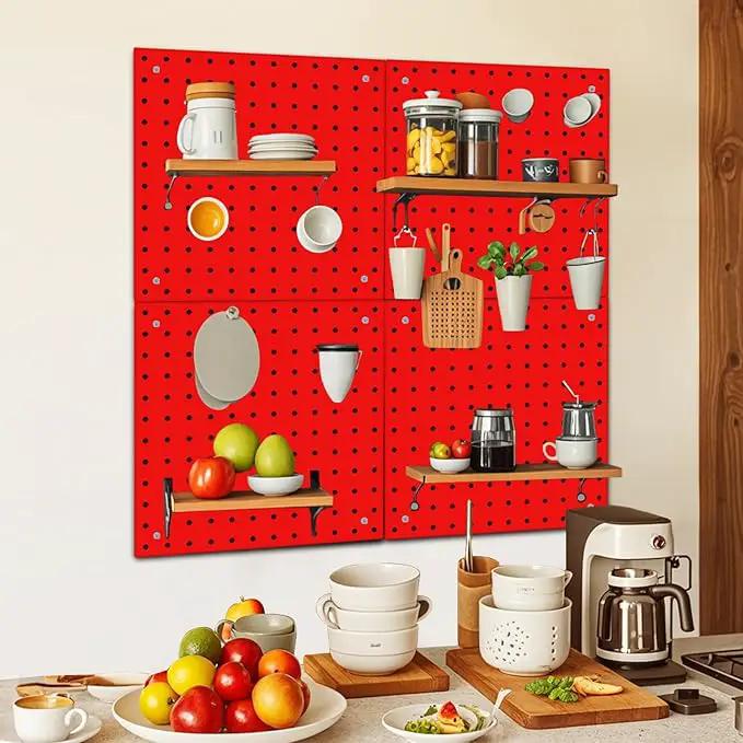 4 Pack Steel Peg Board,Universal 1/8 and 1/4 Pegboard Accessories,Ideal for Garage Tool Storage, Office Organization, Craft Room, Kitchen etc. (Red, 4-12X12) by GreenHaven Gardens