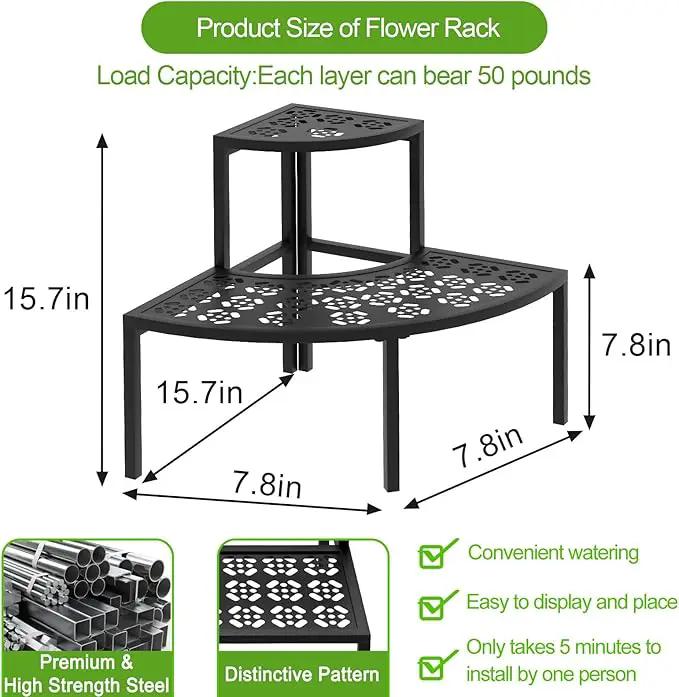 aboxoo 2 Tier Plant Stand Flower Pot Rack for Patio,Metal Stair-Step Style Corner Shelf Planters,Hevay Duty Plant Stand,Quarter Round Display Holder for Indoor Outdoor Use(Black) by GreenHaven Gardens