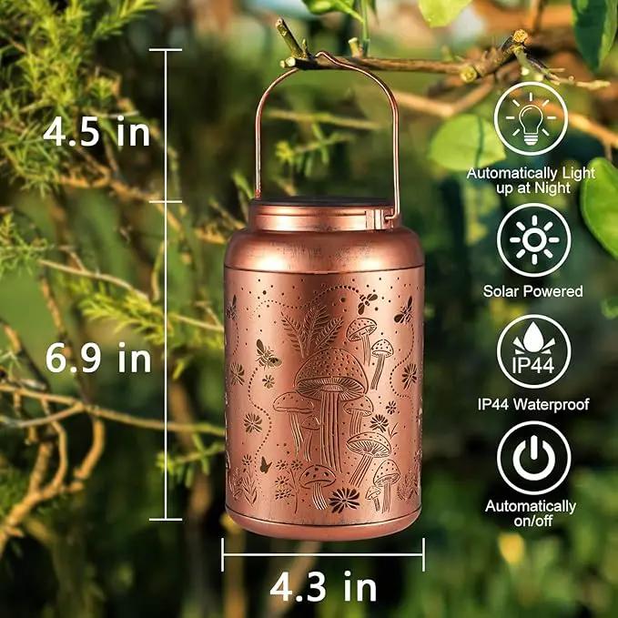 2 Pack Solar Lanterns Outdoor Waterproof, Mushroom Garden Decor Gifts for Women Mom Grandma Hanging Solar Lights Metal Solar Decoration Outside LED Lanterns for Yard, Patio, Lawn by GreenHaven Gardens