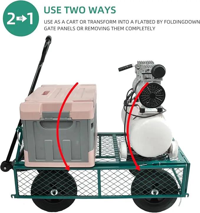 Heavy Duty 480 Lbs Capacity Mesh Steel Garden Cart Folding Utility Wagon with Removable Sides (Green) by GreenHaven Gardens