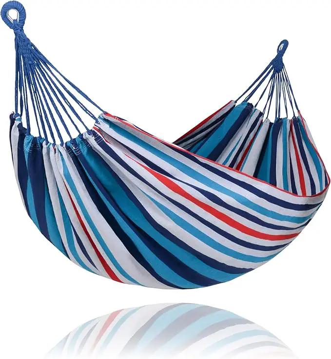 SUNCREAT Hammocks for Outside, Portable Heavy Duty Tree Hammock, Ocean Stripes by GreenHaven Gardens