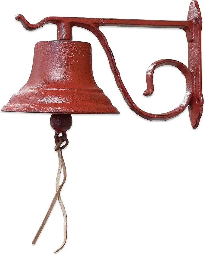 NACH Dinner Bell Outdoor, 8.5 x 5 x 6.5 inch, Antique Red Cast Iron Wall Bell, Decorative Doorbell for Outside by GreenHaven Gardens
