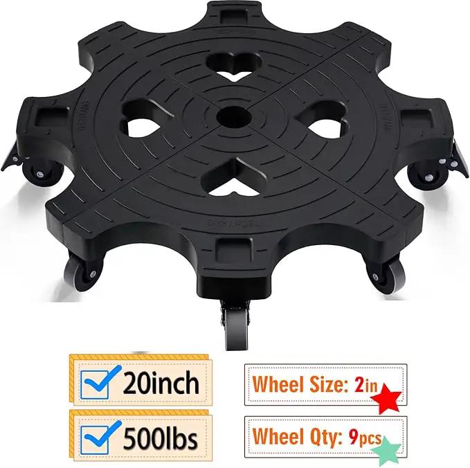 Plant Caddy With Wheels 20 Inch Heavy Duty Outdoor, Indoor Rolling Plant Stand With Casters Black Plant Dolly Large Potted Planter Cart For Big Flower Pots Plants Pots, Heart Shaped Garden Pot Mover by GreenHaven Gardens