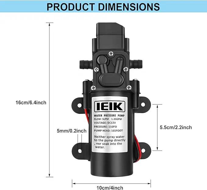 12 Volt Diaphragm Pump 5LPM 1.35 GPM 116PSI Self Priming Sprayer Pump 12V DC Fresh Water Diaphragm Pressure Pump for RV Camper Marine Boat Lawn (60W) by GreenHaven Gardens