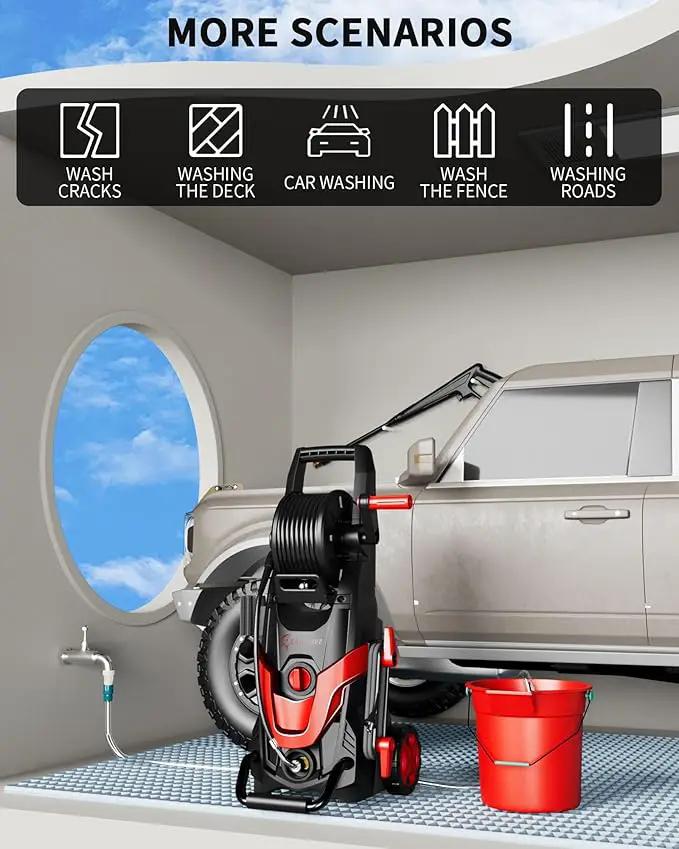 Pressure Washer, Power Washer with 6 Quick Connect Nozzles, Inlet Hose & Filter&Foam Cannon for Cars/Fences/Driveways/Patios/Home Cleaning (Red) by GreenHaven Gardens